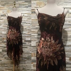 Vintage Cache 100% Silk Fairy Hem Dress | 2, Beaded Y2K Evening Rare